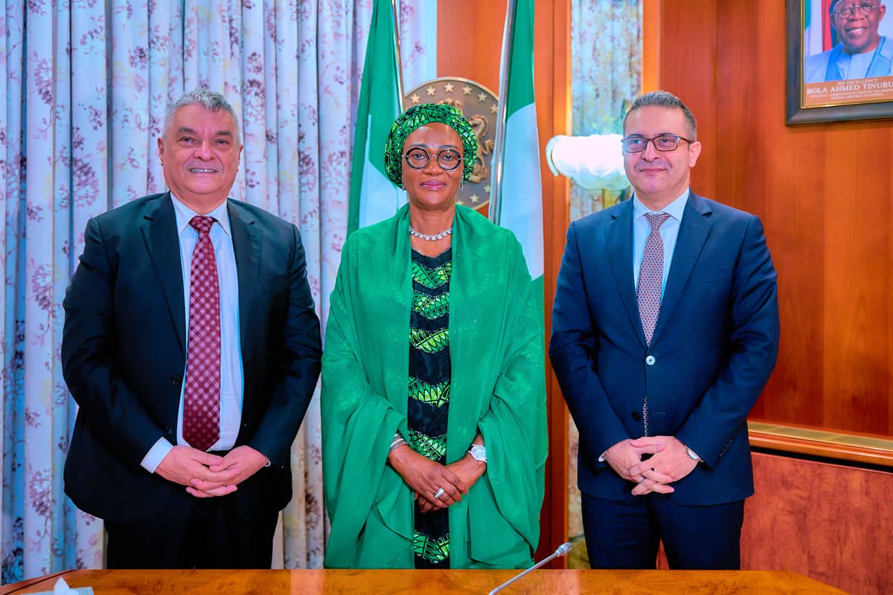 L-R: Ambassador of Republic of Turkey to Nigeria, Hidayet Bayraktar; First Lady, Federal Republic of Nigeria, Senator Oluremi Tinubu and the Deputy Head of Mission, Mr. Imdat Karakoc after their courtesy visit to the First Lady at the State House Abuja on Thursday 9th May, 2024.