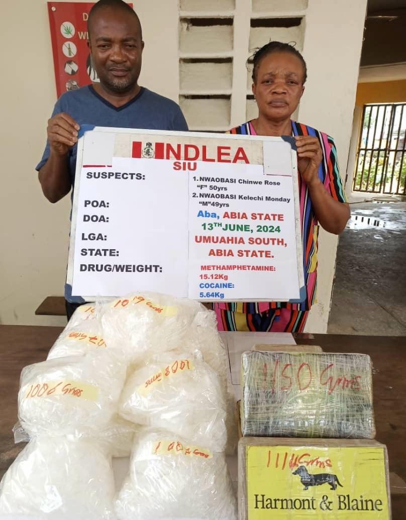 L-R: Suspected drug baron; 49-year-old Kelechi Monday Nwaobasi and his 50-year-old elder sister, Ms. Chinwe Rose Nwaobasi arrested by NDLEA 