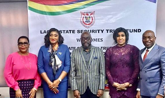 L-R: Mrs. Nkechi Obi, OON, (Board of Trustee ASSTF); Barr. Cleo Nkolika Ubani (Executive Secretary, Abia State Security Trust Fund, ASSTF); Dr. Abdurrazaq Balogun (Executive Secretary, LSSTF); Mrs. Ngozi Ekeoma (Board of Trustee, ASSTF) and Mr. Johnson Chukwu (Board of Trustee, ASSTF) during the ASSTF working visit to understudy the activities of the LSSTF.