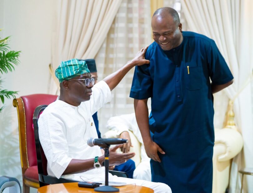 L-R: Executive Governor, Lagos State, Mr. Babajide Olusola Sanwo-Olu and the Board Member, Lagos State Security Trust Fund, LSSTF, Dr. Ayo Ogunsan