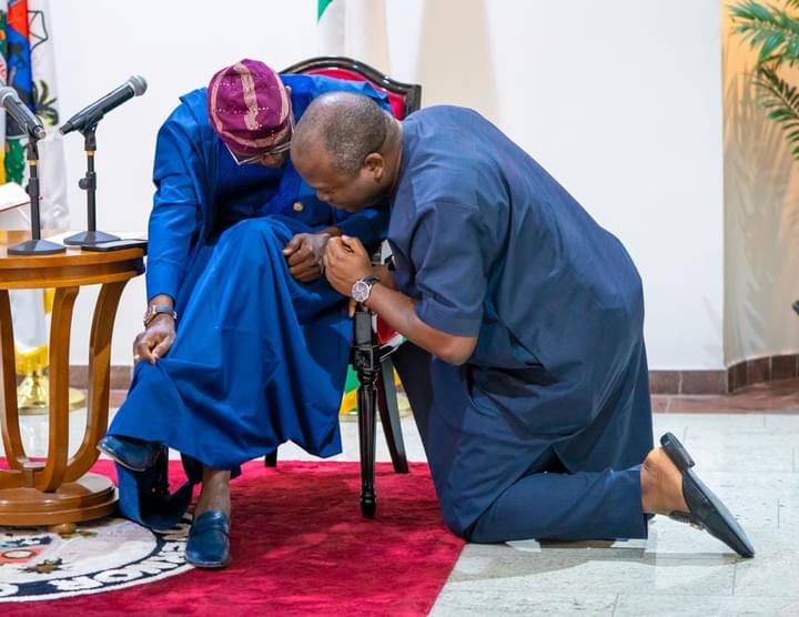 L-R: Executive Governor, Lagos State, Mr. Babajide Olusola Sanwo-Olu and the Board Member, Lagos State Security Trust Fund, LSSTF, Dr. Ayo Ogunsan