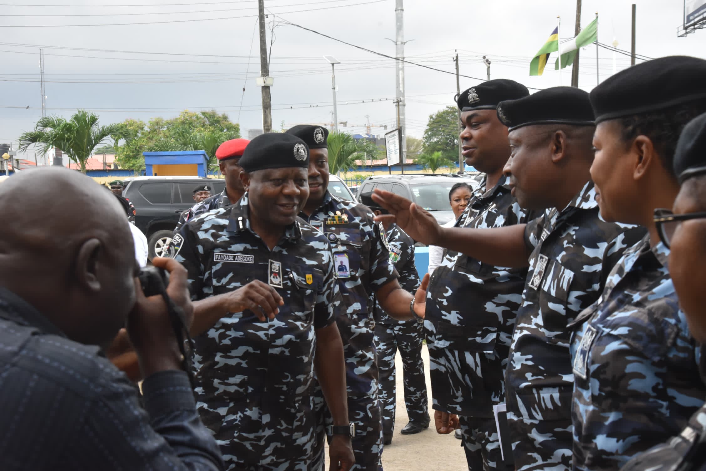R-L: DPO, Ojodu Division, CSP Elizabeth Oluwatoyin Opadola; DPO, Makinde Division, CSP Etuk Akan; DPO Man Centre Division, SP Ayodele Elijah welcoming the Commissioner of Police, Lagos State Command, CP Adegoke Fayoade led by the Area Commander, Area F, ACP Paul Azuka Okafor