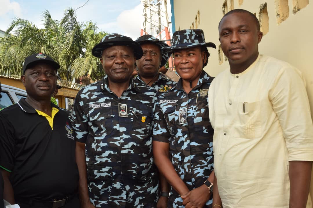 L-R: Chairman, Ojodu PCRC, Elder Samuel Akande; CP Adegoke Fayoade; DPO Ojodu Police Division, CSP Elizabeth Oluwatoyin Opadola and Hon. Durojaiye Remilekun 