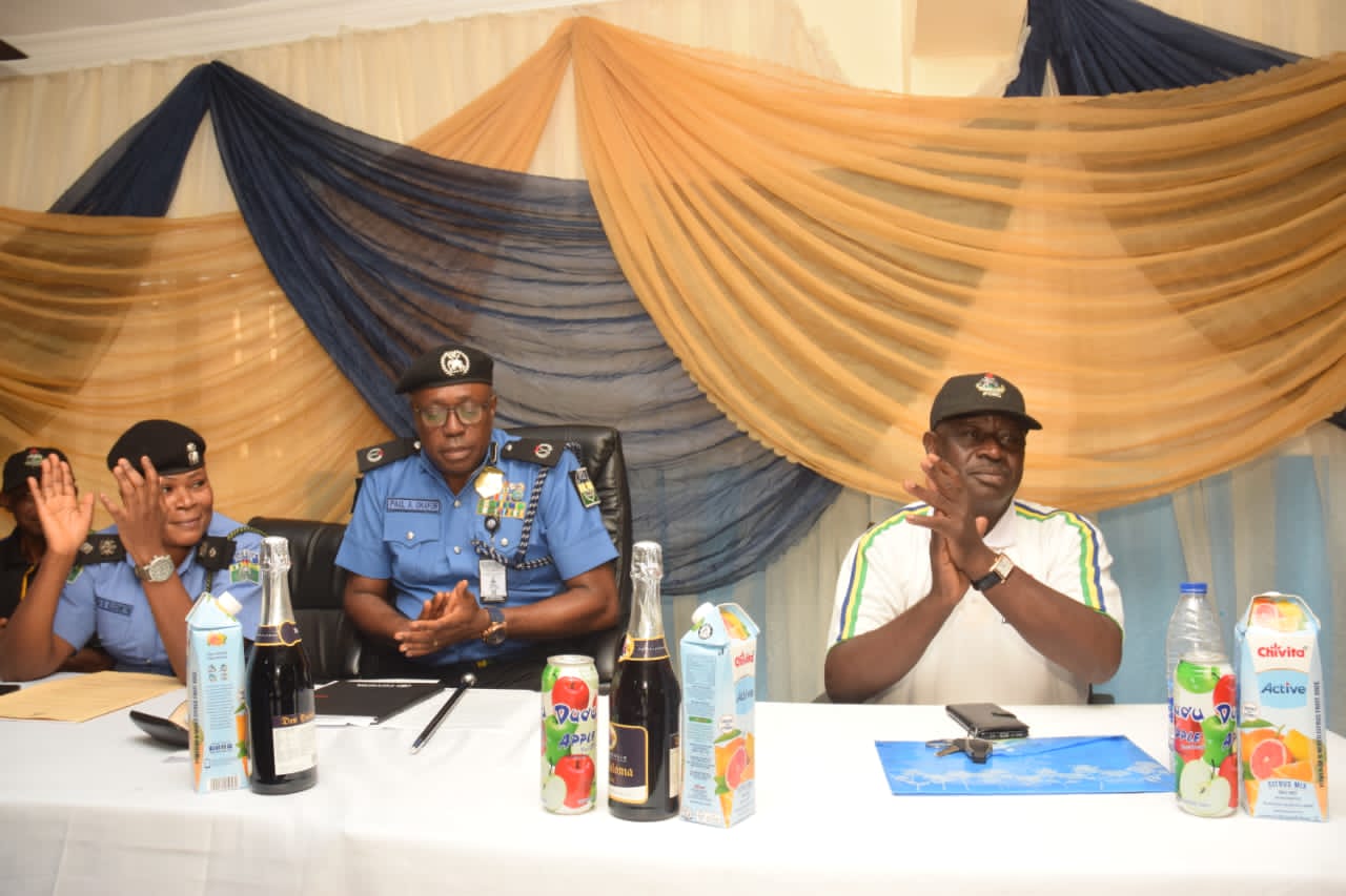 L-R: DPO, Ojodu Division, CSP Elizabeth Oluwatoyin Opadola; Commander, Area F, ACP Paul Azuka Okafor and Chairman, Ojodu PCRC, Elder Samuel Ayanfe during ACP Okafor's familiarization visit to community stakeholders and Ojodu Police Division...