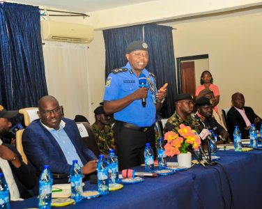 Honourable Commissioner, Youth and Social Development, Lagos State, Hon. Mobolaji Ogunlende RAK; Director, Department of State Security, Lagos, Dapo Amoo; Commissioner of Police, Lagos Command, CP Adegoke Fayoade and other security agencies officers at the Lagos Commissioner of Police Town Hall Meeting Themed: Enhancing Community Engagement And Participation in Fostering Peace, Security and Unity in Lagos held at POWA Secretariat, Oduduwa, GRA, Ikeja.