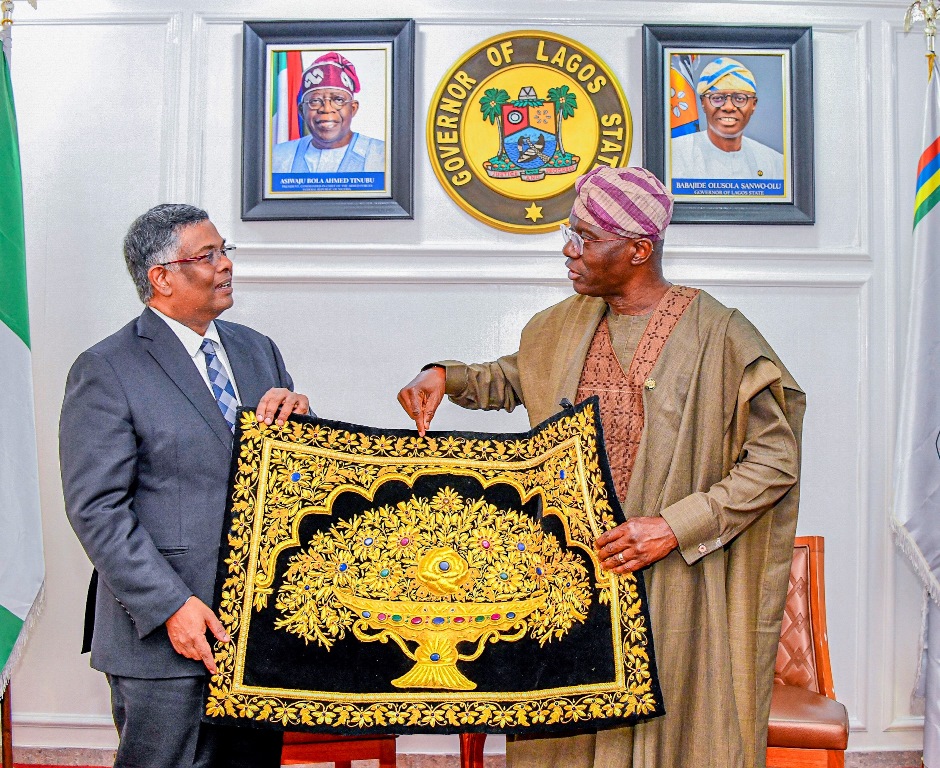 High Commissioner of India to Nigeria, Mr. Shri G. Balasubramanian with Governor of Lagos State, Mr. Babajide Sanwo-Olu during a courtesy visit to the Governor at the Lagos House, Ikeja