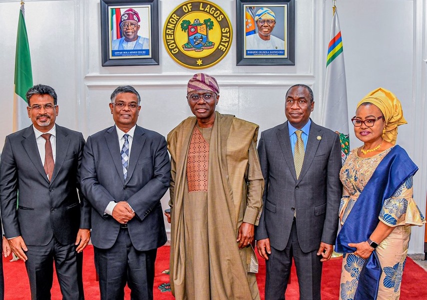 Consular Head of India, Lagos, Mr. Chandramouli Kern, High Commissioner of India to Nigeria, Mr. Shri G. Balasubramanian; Governor of Lagos State, Mr. Babajide Sanwo-Olu; Deputy Governor, Dr. Obafemi Hamzat and the Secretary to the State Government, Barr. Abimbola Salu-Hundeyin during a courtesy visit to the Governor at the Lagos House, Ikeja, 