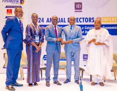 Director General/CEO, Chartered Institute of Directors (CIoD), Nigeria, Mr. Dele Alimi; Chairperson, National Organising Committee, Annual Directors Conference, CIoD, Dr. Fatumata Coker; Governor of Lagos State, Mr. Babajide Sanwo-Olu; President & Chairman of Governing Council, CIoD Nigeria, Alhaji Tijjani Borodo and representing President Bola Tinubu, the Minister of Budget and Economic Planning, Alhaji Abubakar Atiku Bagudu, during the opening session of the CIoD Conference themed: “Good Governance as a Catalyst for Economic Recovery, Growth and Development” at the Eko Hotels and Suites, Victoria Island, on Wednesday, 30 October 2024.