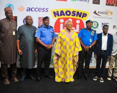 Deputy Director, Information and Public Relations, Ministry of Police Affairs; Mr. Bolaji O. Kazeem; Board Member, LSSTF, Dr. Ayo Ogunsan; Commissioner of Police, Lagos State Command, CP Olanrewaju Olawale Ishola; Honorable Minister of State for Police Affairs, Hajia Imaan Sulaiman-Ibrahim; Assistant Inspector-General of Police, AIG Zone 2, AIG Adegoke Fayoade and President, National Association of Online Security News Publishers, NAOSNP, Comrade Oki O. Samson during NAOSNP Security Conference and Awards 2024 held at Oriental Hotel, Victoria Island, Lagos. 