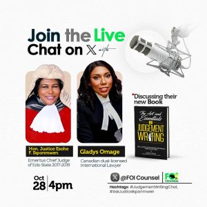 The Book: "The Art and Essentials of Judgment Writing' by Emeritus Chief Judge of Edo State, Justice Esohe Frances Ikponmwen and dual-licensed lawyer, Gladys Omage