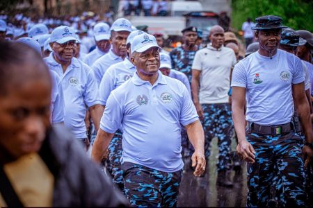IGP Olatunji Rilwan Disu and other senior officers during the Nigeria Police Force's Walkathon Exercise as part of activities marking the National Police Week 2026