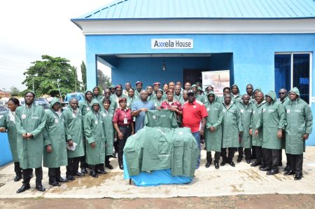 L-R: Deputy Corps Commander, DCC Operations, FRSC Lagos Sector Command, DCC Emma E. Fekoya; Executive Secretary/CEO, Lagos State Security Trust Fund, LSSTF, Dr. Ayodele Ogunsan; Sector Commander, FRSC Lagos Sector Command, CC Hamzat Kehinde and Director, Administration, LSSTF, Mr. Adegbola Lewis and other officers during the donation of One Hundred Rain Coats by LSSTF to FRSC Lagos Sector at the FRSC Headquarters in Ojodu, Lagos.